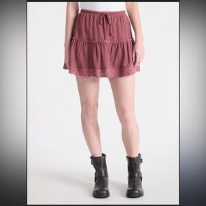 No Boundaries Mauve Mini Skirt with Lace Trim